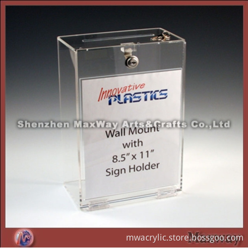 Transparent Innovative Wall Mounted Acrylic/Plexiglass Ballot Box with Sign Holder